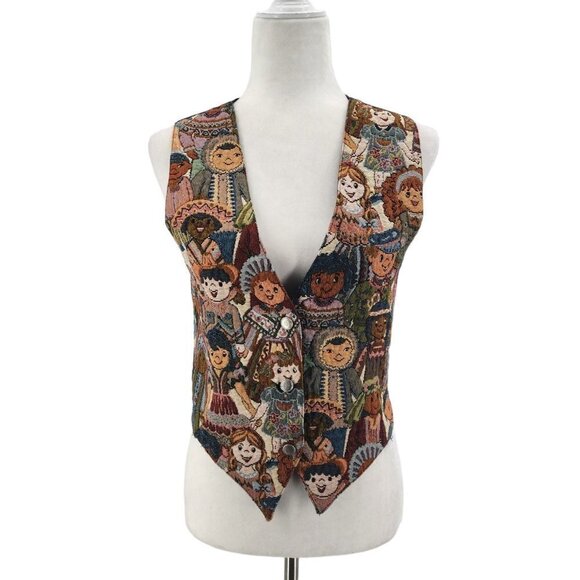 Vintage CLIO International Children Tapestry Vest Womens Petite PS - Picture 1 of 11